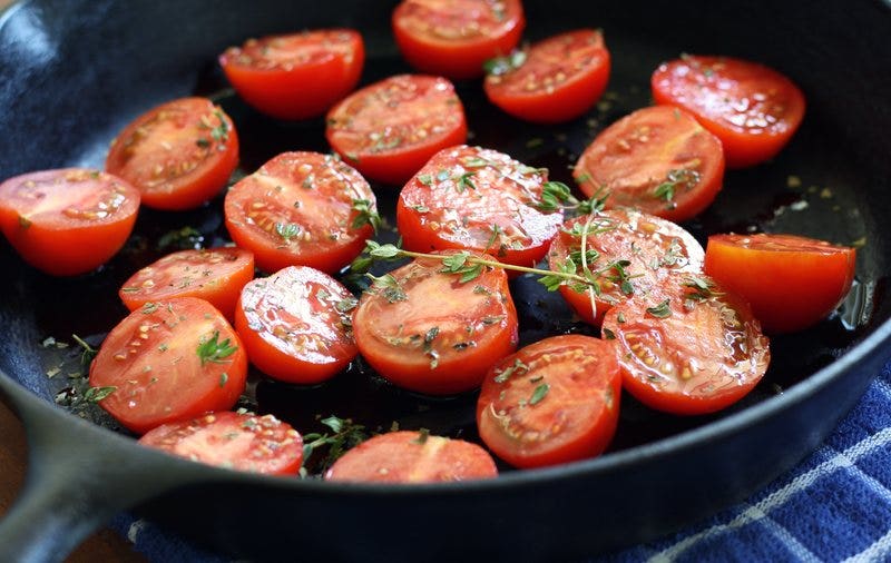 Tomatoes in Cast Iron Skillet