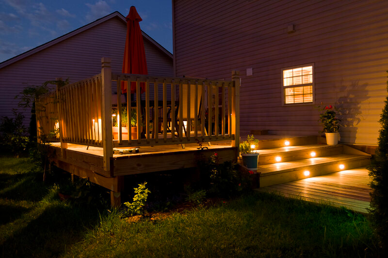Stair lights on wood deck