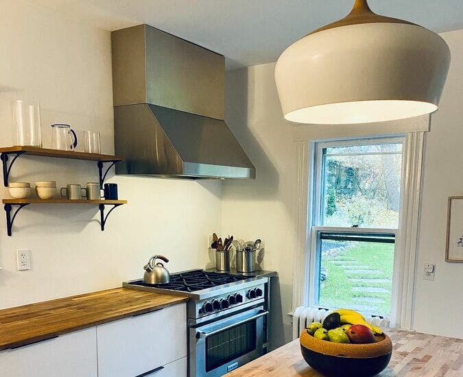 Hood over Stove with Open Shelving