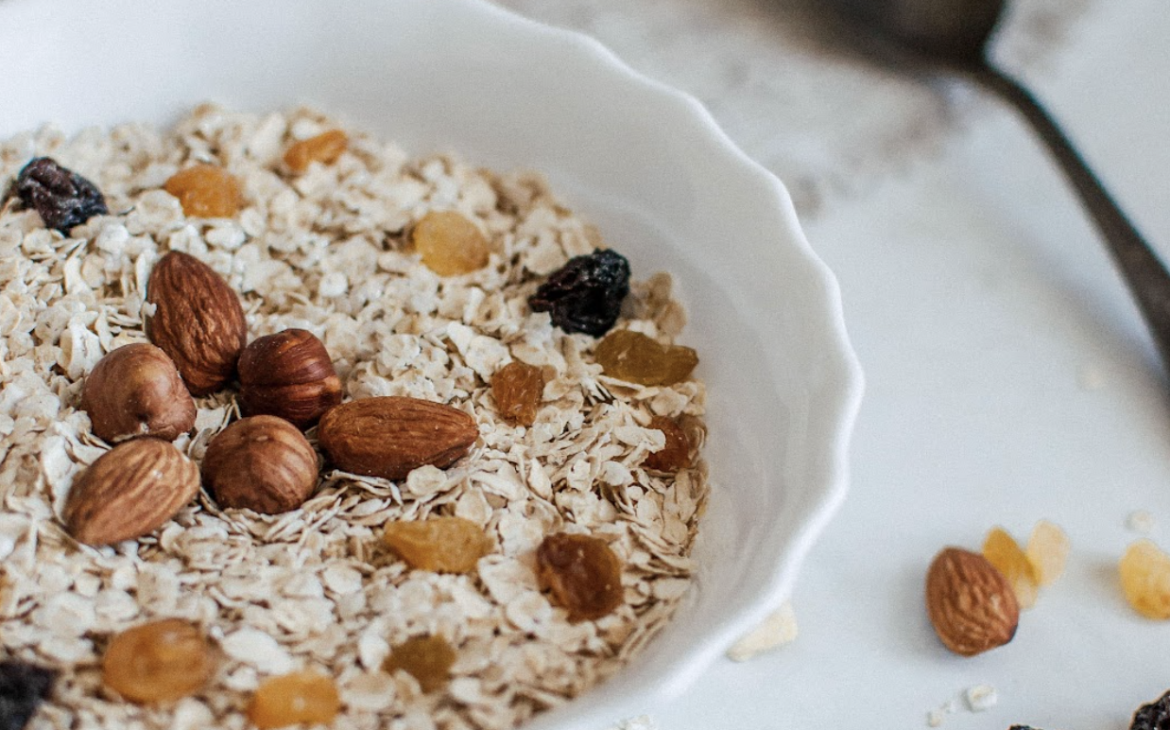 Uncooked Oats and Almonds in a Bowl