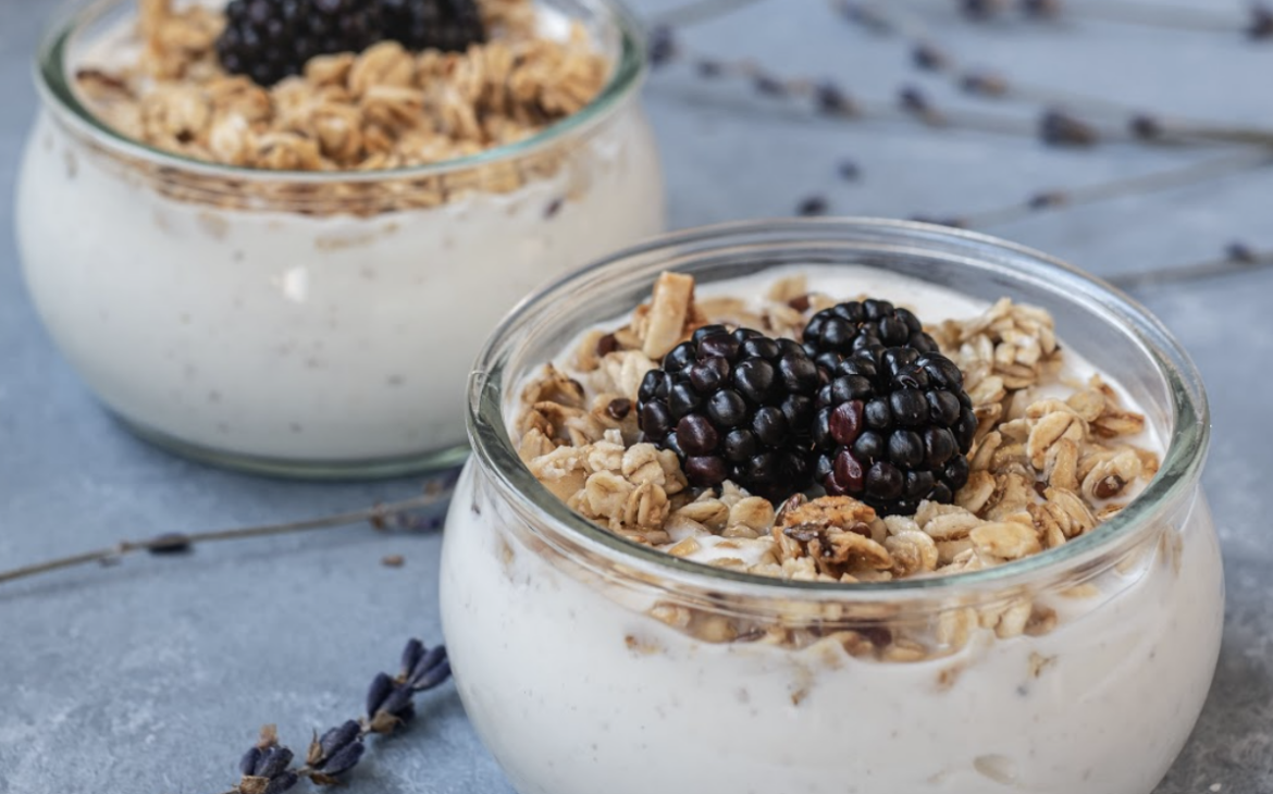 2 Bowls of Yogurt with Granola and Blueberries
