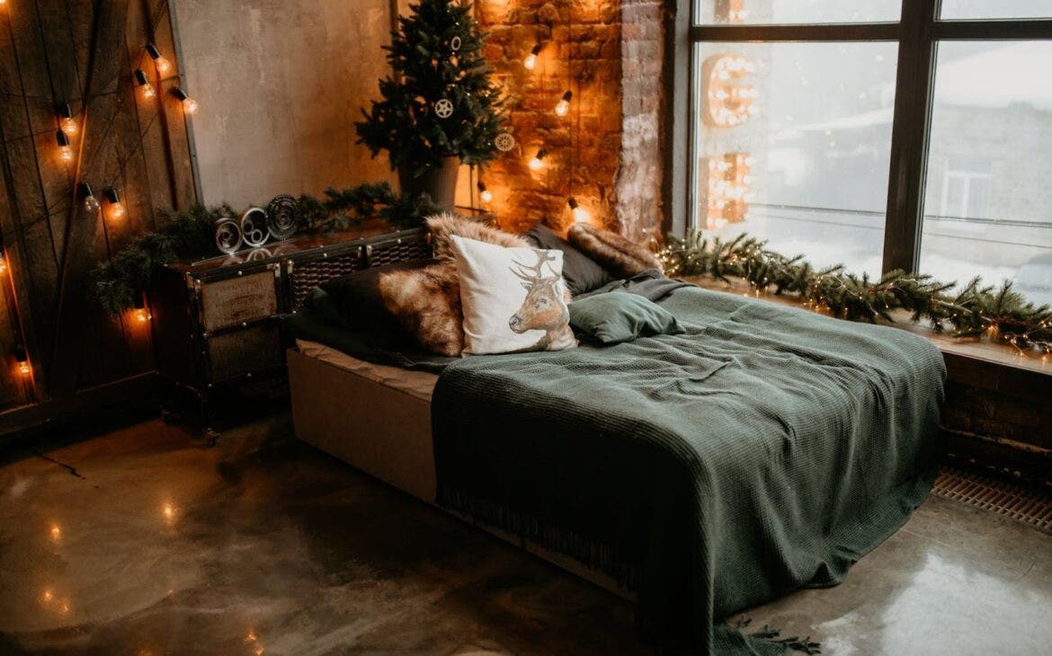 rustic cabin Christmas bedroom