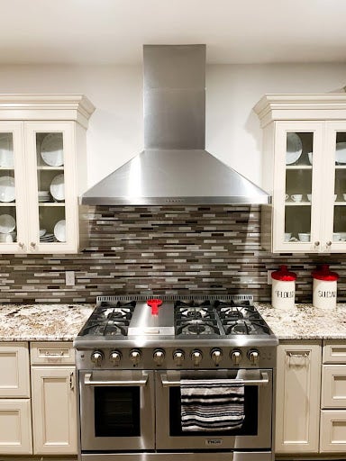 Wall Range Hood with Glass Front Cabinets