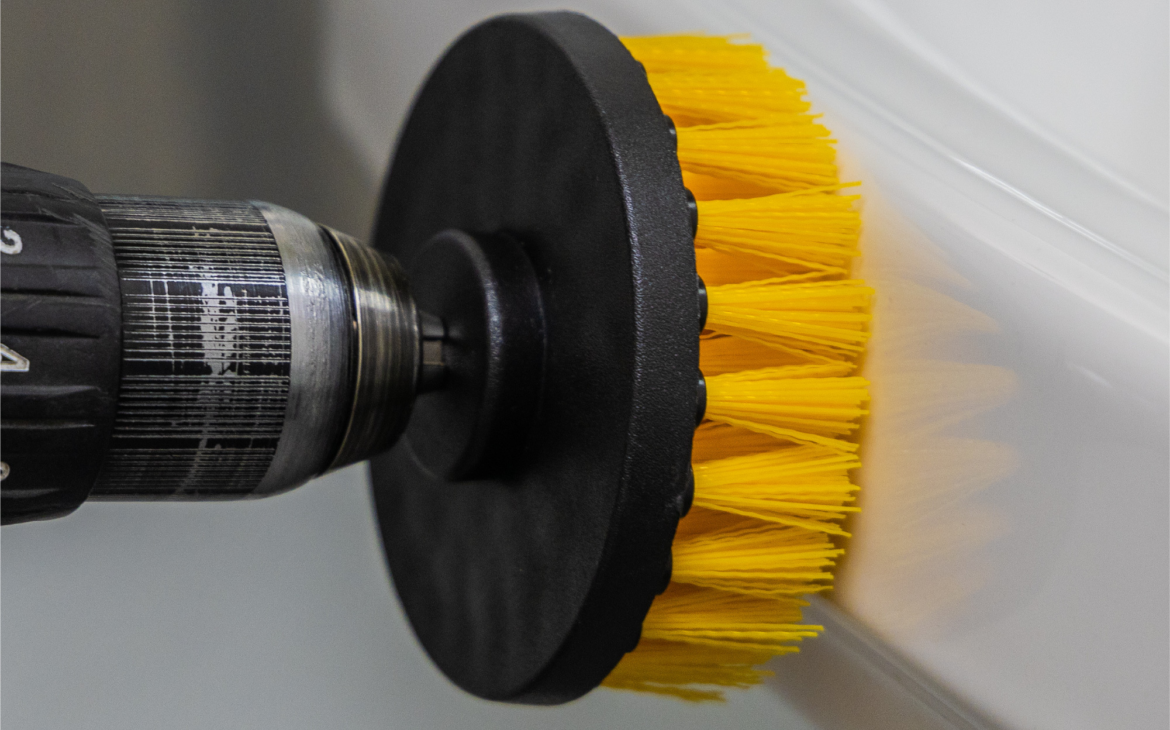 scrubber form the proline drill brush set on a sink