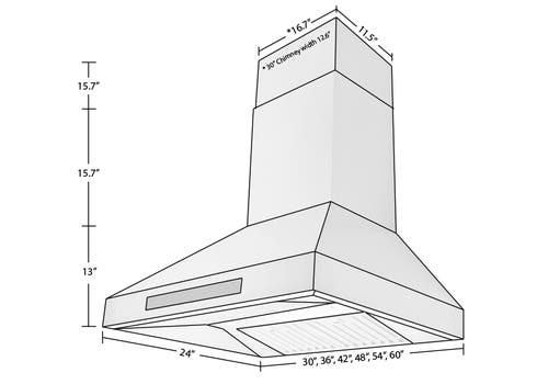 dimensions of 42 inch Wall Range Hood - ProSW.42